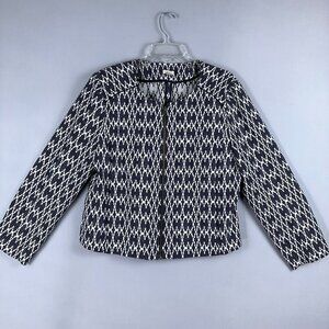 J.Crew Jacquard Collarless Jacket Womens Size XL C2373 Geometric Black White